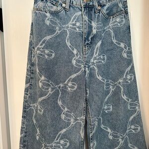 H&M Blue Wide Leg Pants with White Bow Pattern